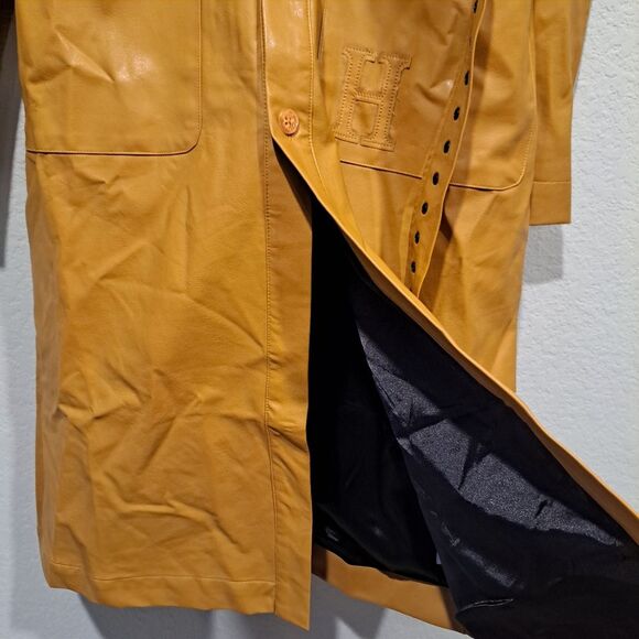 Honor The Gift Vegan Leather Belted Trench Coat Jacket Mustard Yellow sz XL NWT - Picture 9 of 15